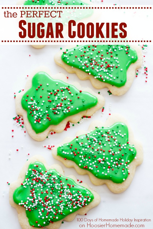Add these Sugar Cookies Recipe to your holiday baking list! They are the PERFECT sugar cookie for cut outs! Visit our 100 Days of Homemade Holiday Inspiration for more recipes, decorating ideas, crafts, homemade gift ideas and much more!