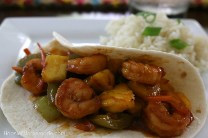 SWEET AND SOUR SHRIMP TACOS -- Dinner is FAST with these shrimp tacos! On the table in under 30 minutes! And the kids will love them too! 