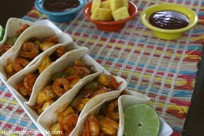 SWEET AND SOUR SHRIMP TACOS -- Dinner is FAST with these shrimp tacos! On the table in under 30 minutes! And the kids will love them too! 