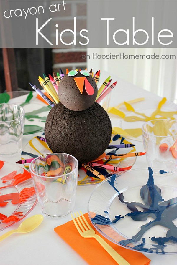 Create this fun Thanksgiving Kiddie Table Centerpiece for the kids to enjoy during their Thanksgiving Dinner! With just a few simple supplies, the kids will LOVE helping you make this Thanksgiving Tom the Turkey Centerpiece complete with crayons!