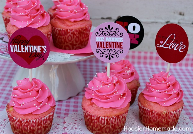 Printable Valentine's Day Cupcake Toppers :: Available on HoosierHomemade.com