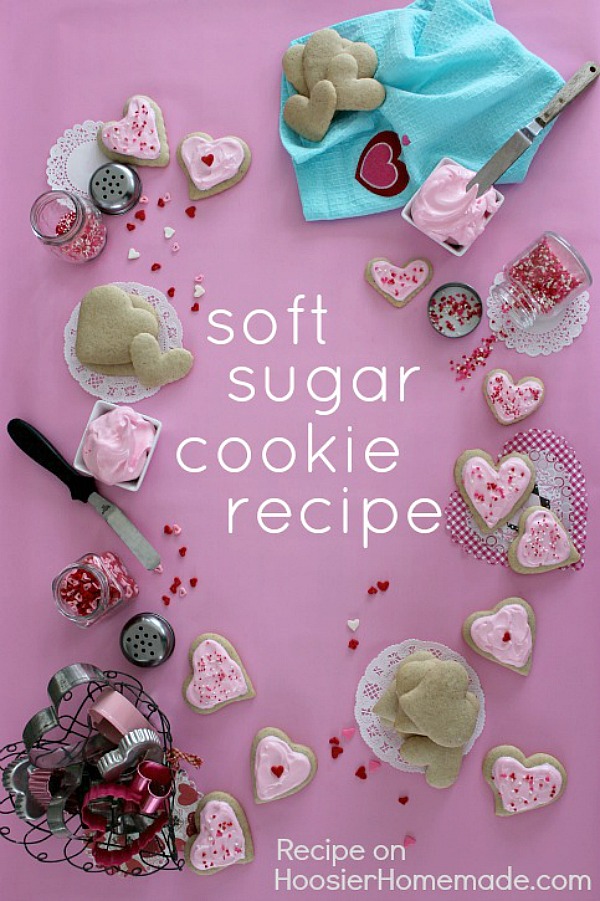 Whip up a batch of these Valentine Sugar Cookies! Once you try this Sugar Cookie Recipe, you will NEVER use another one! It's soft, full of flavor and delicious! 