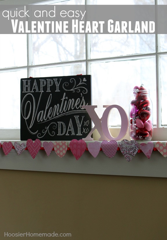 Valentine Heart Garland - with just 2 supplies you can make this adorable Valentine's Day Craft in minutes! Pin to your Valentine's Day Board!
