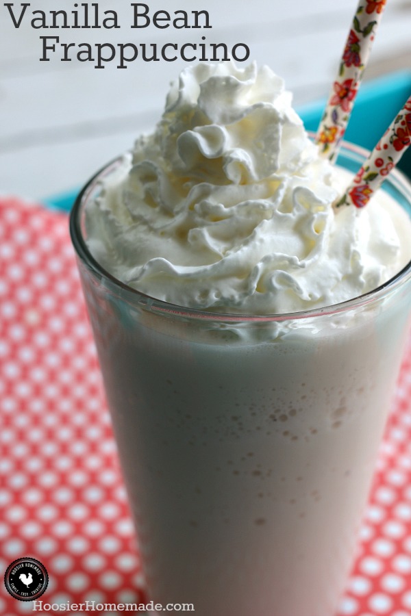 Vanilla Bean Frappuccino - enjoy the creamy goodness and make your own at home for less money and less calories! Pin to your Recipe Board!