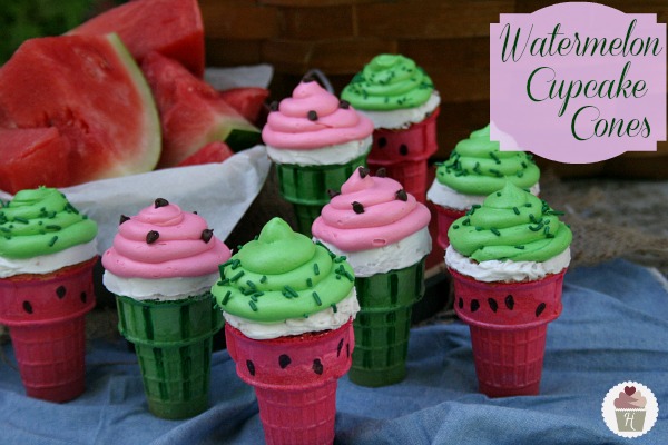 Watermelon Cupcake Cones on HoosierHomemade.com