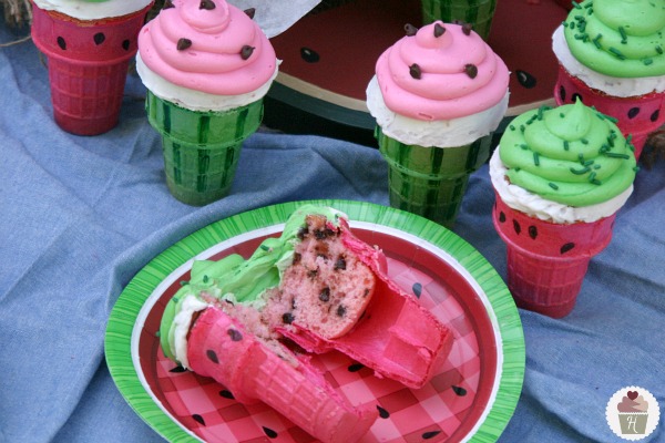 Watermelon Cupcake Cones on HoosierHomemade.com