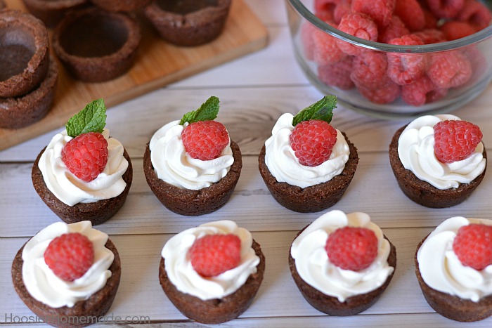 Chocolate Cookie Cups filled with White Chocolate Raspberry Cream