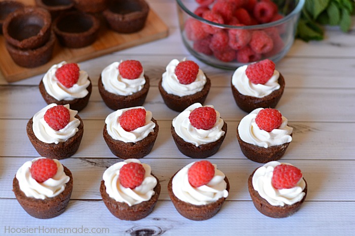 Chocolate Cookie Cups filled with White Chocolate Raspberry Mousse