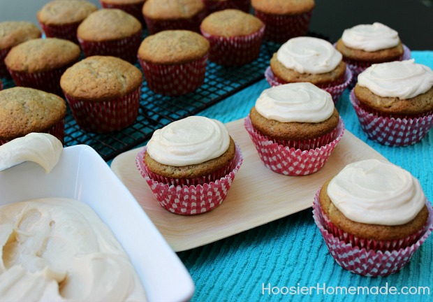 Zucchini Cupcakes with Caramel Frosting :: Recipe on HoosierHomemade.com