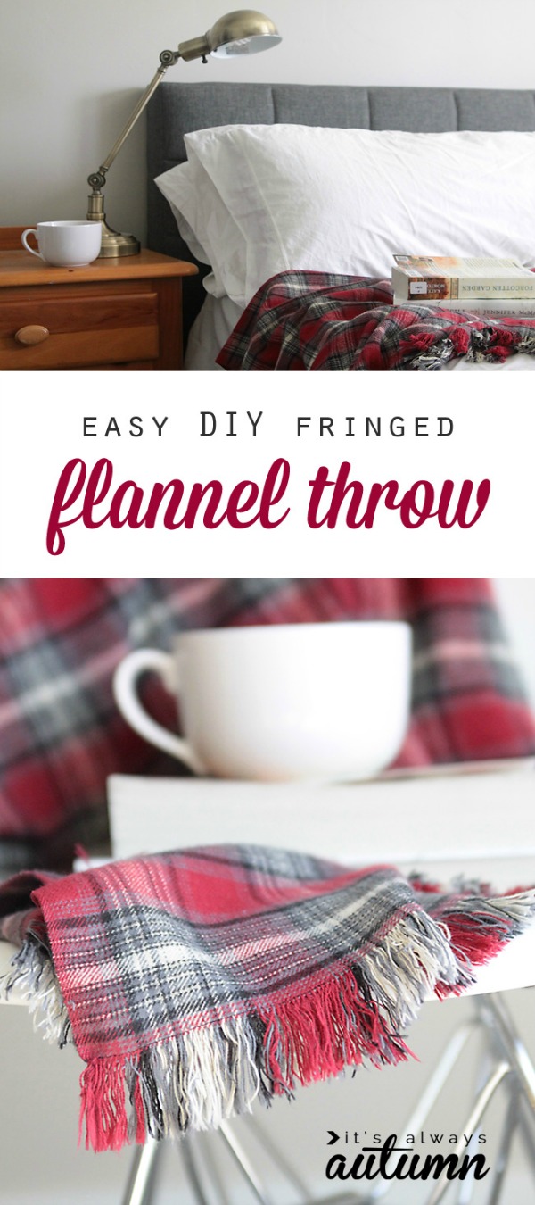 This DIY simple flannel blanket is the perfect handmade Christmas gift! It's easy to make too! Visit our 100 Days of Homemade Holiday Inspiration for more recipes, decorating ideas, crafts, homemade gift ideas and much more!