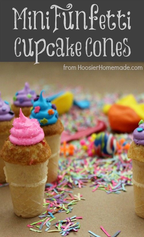 Mini Funfetti Birthday Cupcake Cones :: Recipe on HoosierHomemade.com