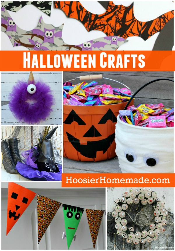 Fun and EASY to make Halloween Crafts - Halloween Wreaths, Banner, Wtiches Hat and more! Everything you need for your Halloween Party!