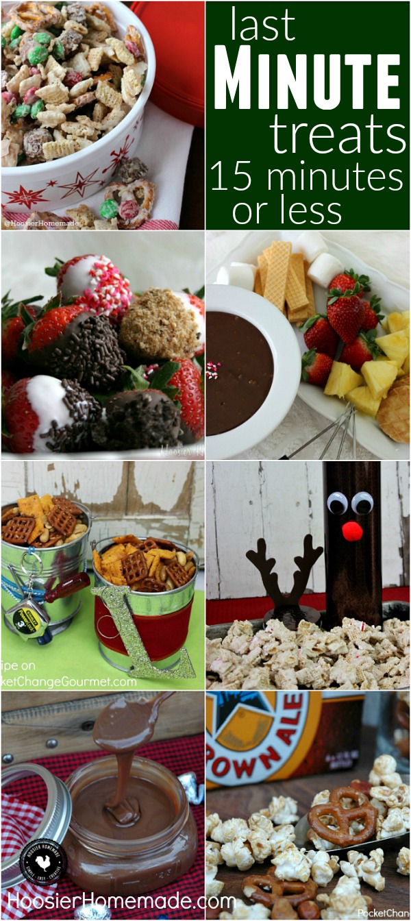 If you are anything like me, you are counting the hours left in the day! Christmas is just about here, and I know your time is short, so I have put together 7 Last Minute Christmas Treats that you can whip up in less than 15 minutes! Still need a gift for the neighbors or a hostess gift? These make perfect gifts, as well!