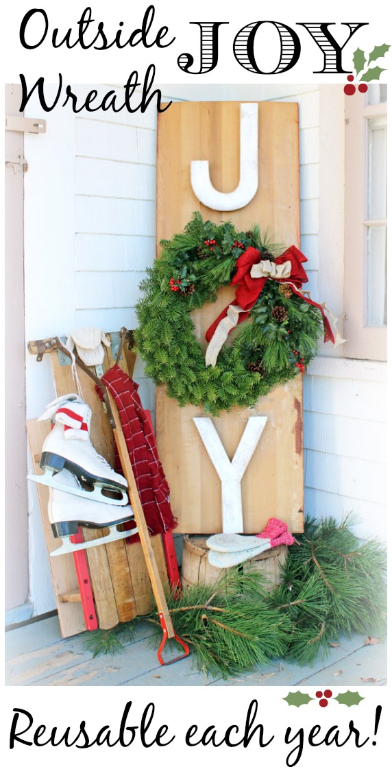 Dress up your Front Porch for the Holidays with this JOY Wreath Sign! Visit our 100 Days of Homemade Holiday Inspiration for more recipes, decorating ideas, crafts, homemade gift ideas and much more!