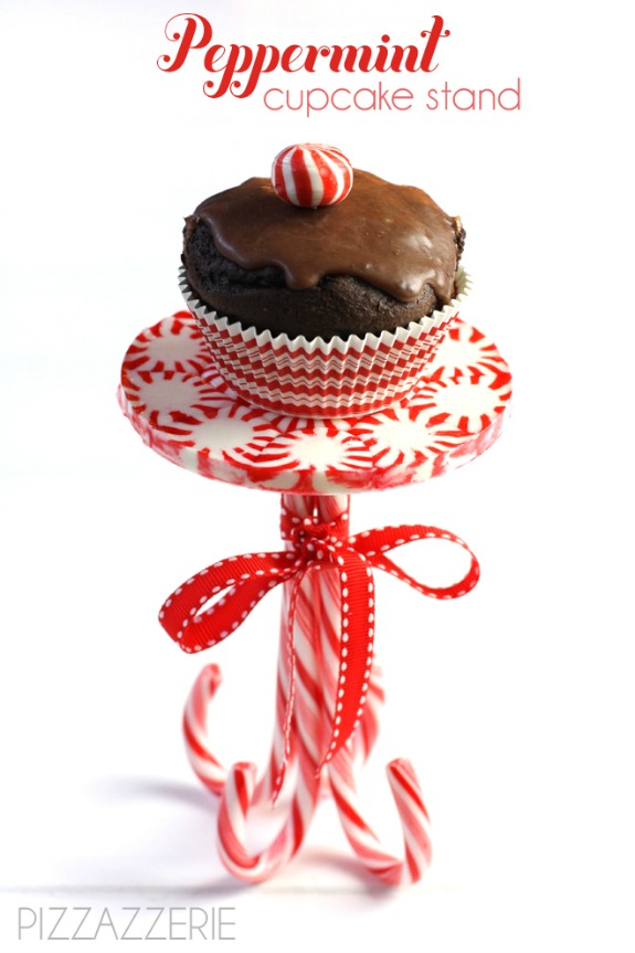 Make this darling Peppermint Cupcake Stand will just a couple supplies! Perfect to display all your holiday treats! Pin to your Christmas Board!