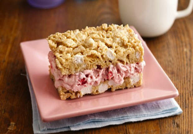 Strawberry Marshmallow Crisp Ice Cream Sandwiches