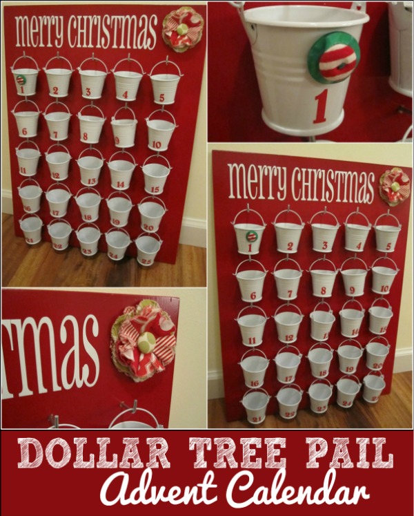 Make this cute Countdown to Christmas Calendar with items from the Dollar Store! Visit our 100 Days of Homemade Holiday Inspiration for more recipes, decorating ideas, crafts, homemade gift ideas and much more!