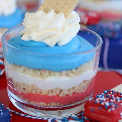 No Bake Cheesecake in red white and blue