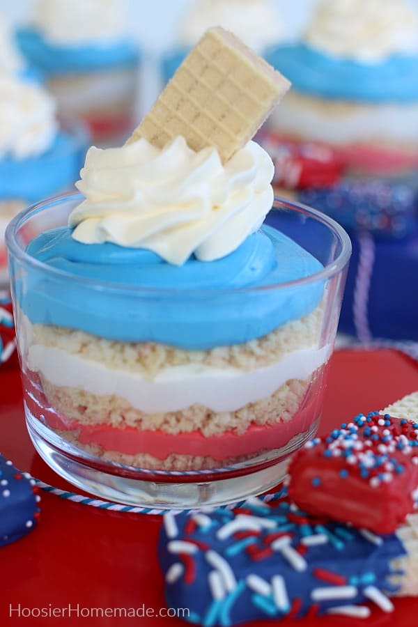 No Bake Cheesecake in red white and blue