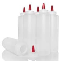 Plastic Squeeze Condiment Bottles with Red Tip Cap 16-ounce Set of 6 Wide Mouth by Pinnacle Mercantile