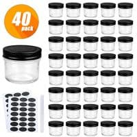 4oz Glass Jars With Lids,Small Mason Jars Wide Mouth,Mini Canning Jars With Black Lids For Honey,Jam,Jelly,Baby Foods,Wedding Favor,Shower Favors,Spice Jars For Kitchen & Home,Set of 40