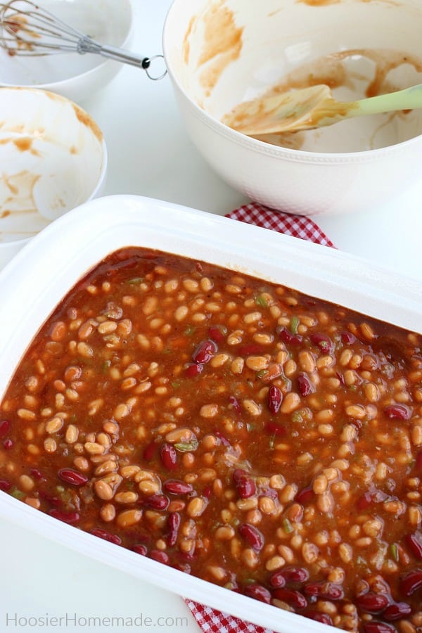 Baked Beans in pan ready for oven