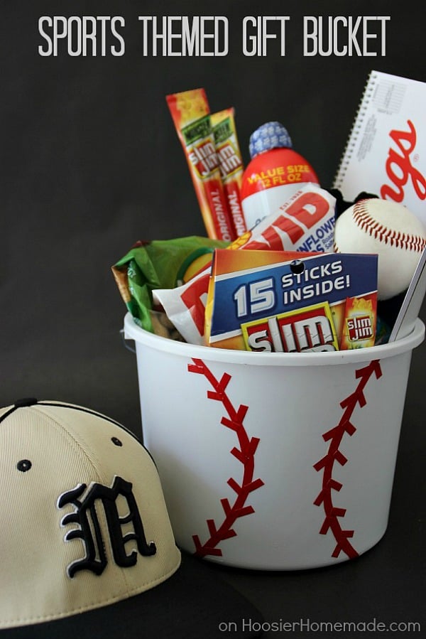 Baseball themed gift basket