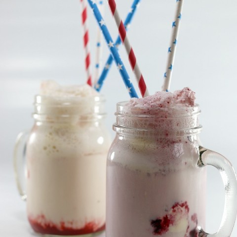 Berry Ice Cream Floats - skip the ice cream shop and make your own refreshing Ice Cream Floats at home! 2 ingredients is all you need for the strawberry or blackberry syrup, add Ice Cream and Seltzer and you have a delicious treat to enjoy! Be sure to save the recipe by pinning to your Recipe Board!