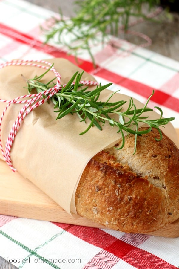 Bread wrapped in brown parchment paper for gift