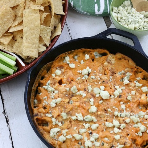 BUFFALO CHICKEN ONION DIP -- Perfect for watching your favorite team, movie night, parties, or just snacking!