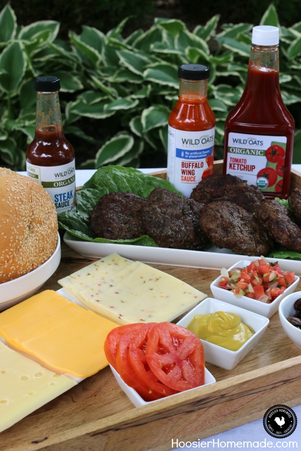 Serve your guests this Burger Bar and let them mix and match to make their own one of a kind ultimate burger! Add a little kick with Buffalo Sauce, or add extra flavor with Steak Sauce! Your next Cookout will be remembered forever! Be sure to save by pinning to your Recipe Board!