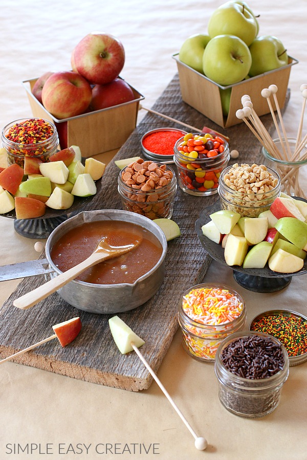 Caramel Sauce in pan with apples and toppings 