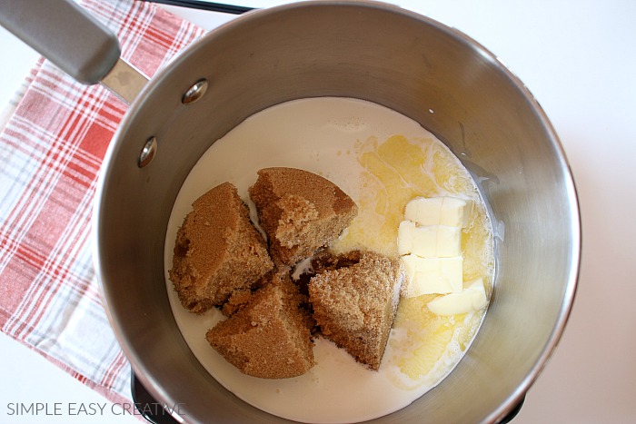 Homemade Caramel Sauce ingredients in pan