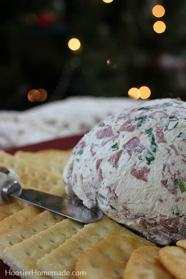 Cheese Ball on plate with crackers