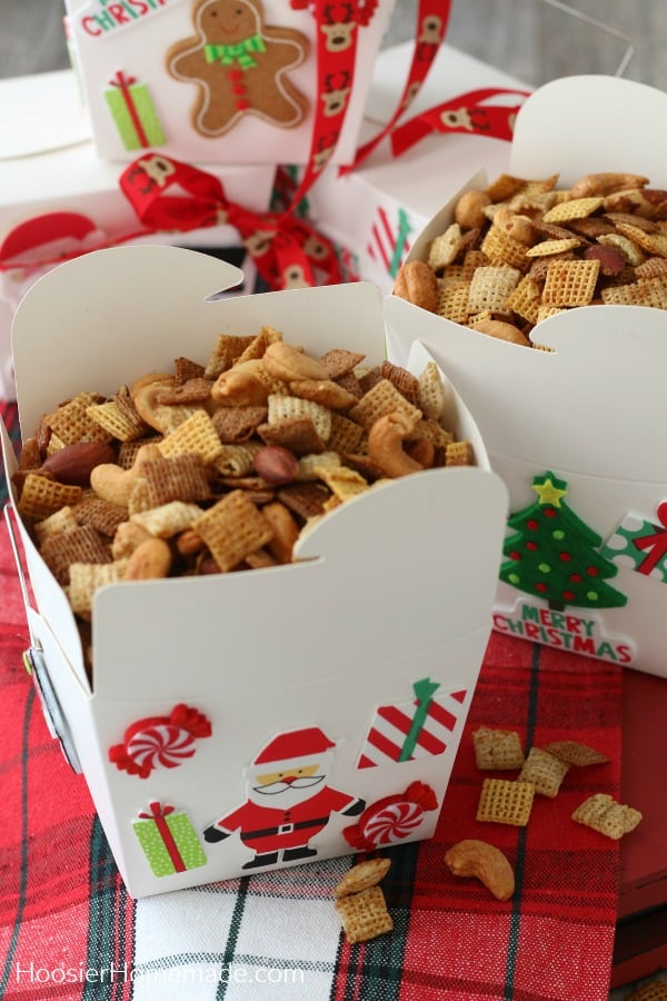 Snack Mix for Christmas in take out boxes