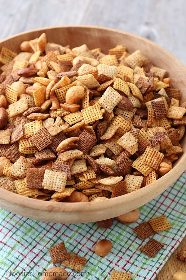 Chex Mix Recipe in brown bowl