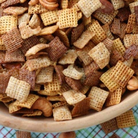 Chex Mix Recipe in brown bowl