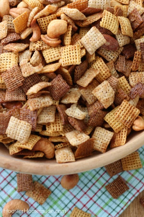 Chex Mix Recipe in brown bowl