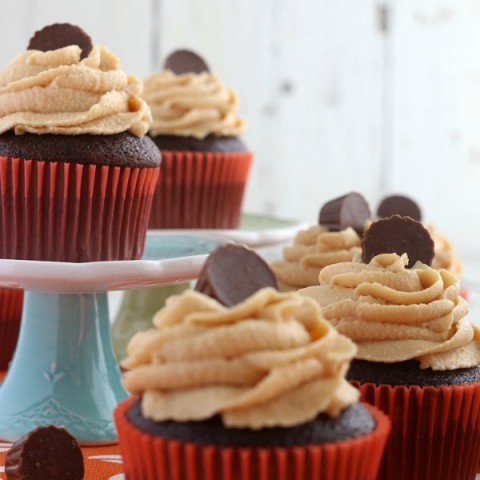 CHOCOLATE CUPCAKES WITH PEANUT BUTTER FROSTING -- This Homemade Chocolate Cupcakes Recipe will blow you away! The secret ingredient might just surprise you! These moist cupcakes are perfect for any occasion!