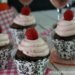 Chocolate Cupcakes with Raspberry Buttercream and a raspberry on top