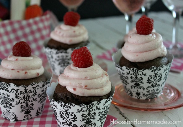 Chocolate Cupcakes with Raspberry Buttercream and a raspberry on top