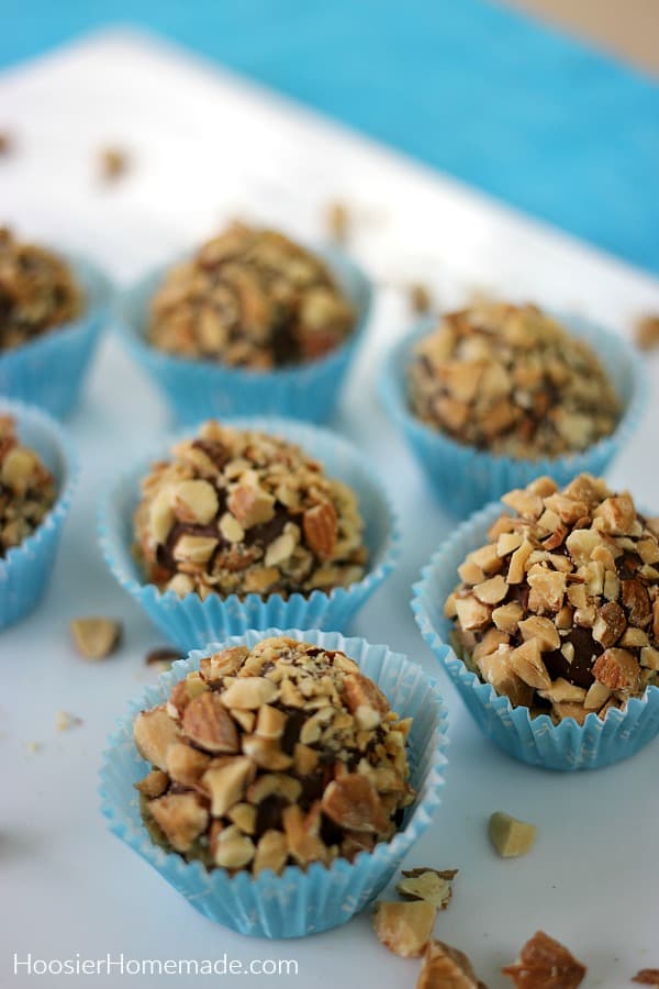 Chocolate Strawberry Truffles in blue liners