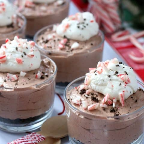 Mini Chocolate Peppermint Trifle in glass bowls