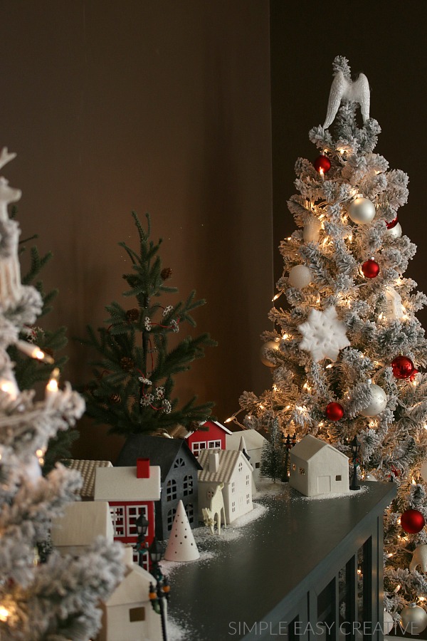 Flocked Trees decorated for Christmas