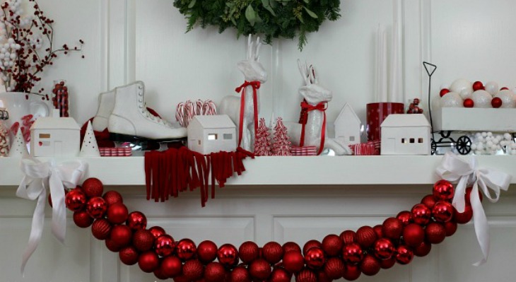 Christmas Mantel: Red and White Themed