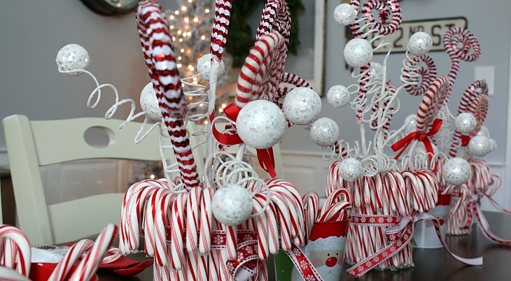 centerpieces with candy cane theme