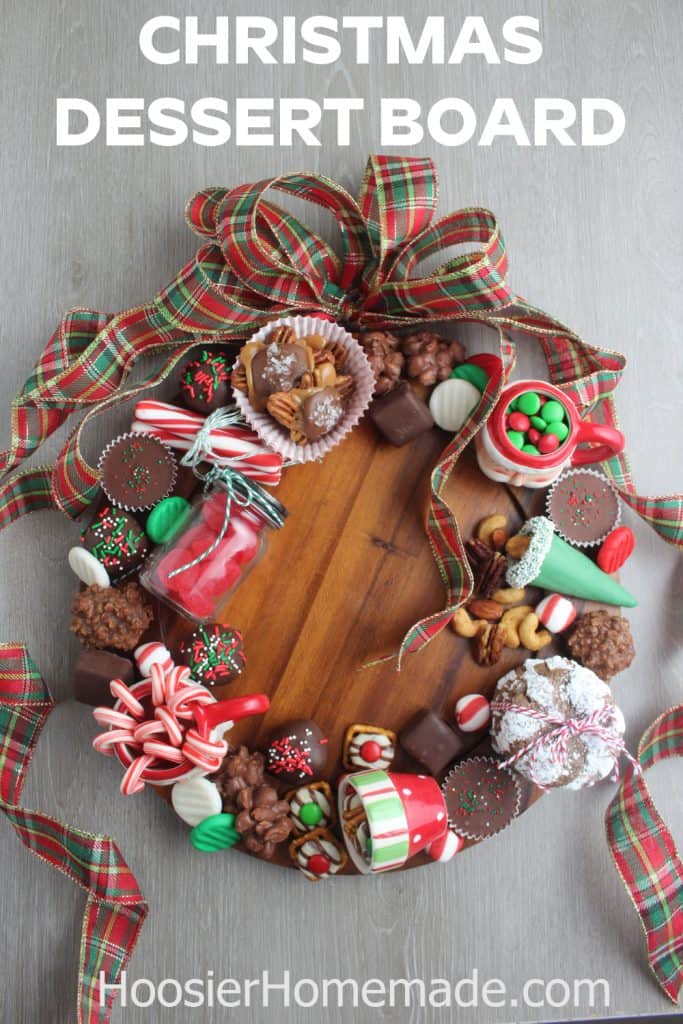 Christmas dessert board with cookies and candy