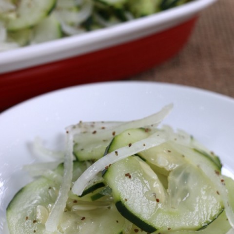 This make ahead Summer Salad Recipe is perfect with just about any meal! It's great for Potlucks, Picnics, Weeknight Dinner, Cookouts and more! Just a few simple ingredients and you are on your way to the PERFECT Summer Salad! Click on the Photo for the Cucumber Salad Recipe!