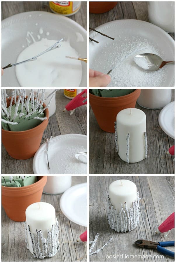 How to decorate candle with twigs