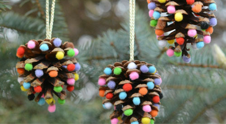 Pinecone Pom Pom Christmas Ornaments – 100 Days of Homemade Holiday Inspiration